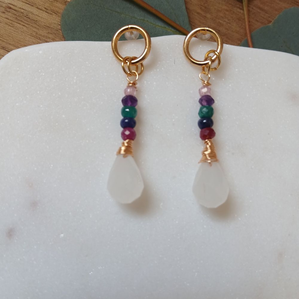 Elegant Gold and Multicolor Drop Earrings